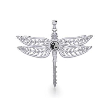 The Celtic Dragonfly with Yin Yang Symbol Silver Pendant TPD5387 - Jewelry